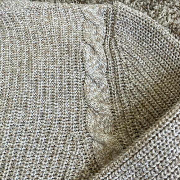 Talbots Sz XL Petite Oatmeal Marled Chunky Cable Knit Open Front Cardigan Cotton - Picture 16 of 16